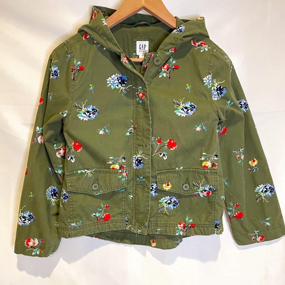 GAP Cute Cotton Flowery Cotton Military Green Light Zip Jacket Hood Size M